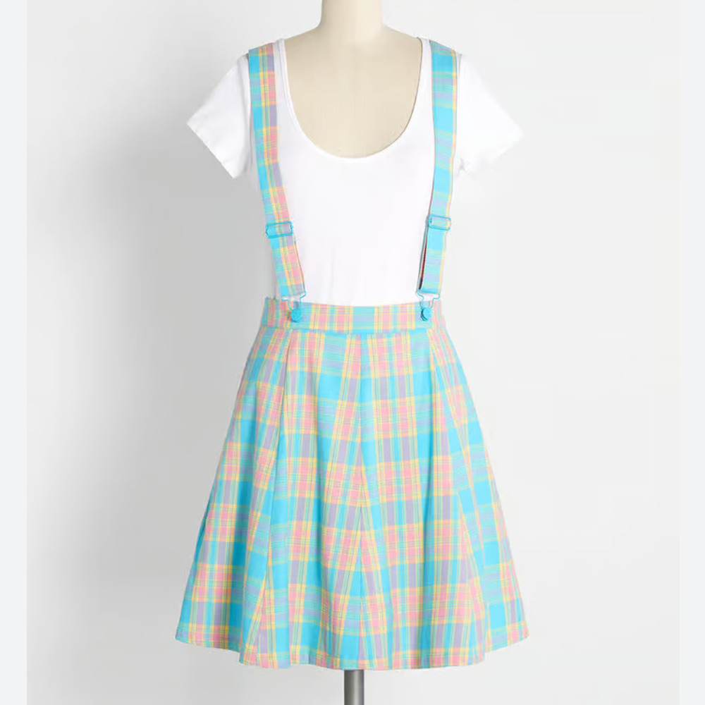 Dangerfield Staying In Plaid For Summer Jumper Mini Skirt with Suspenders NWT 8